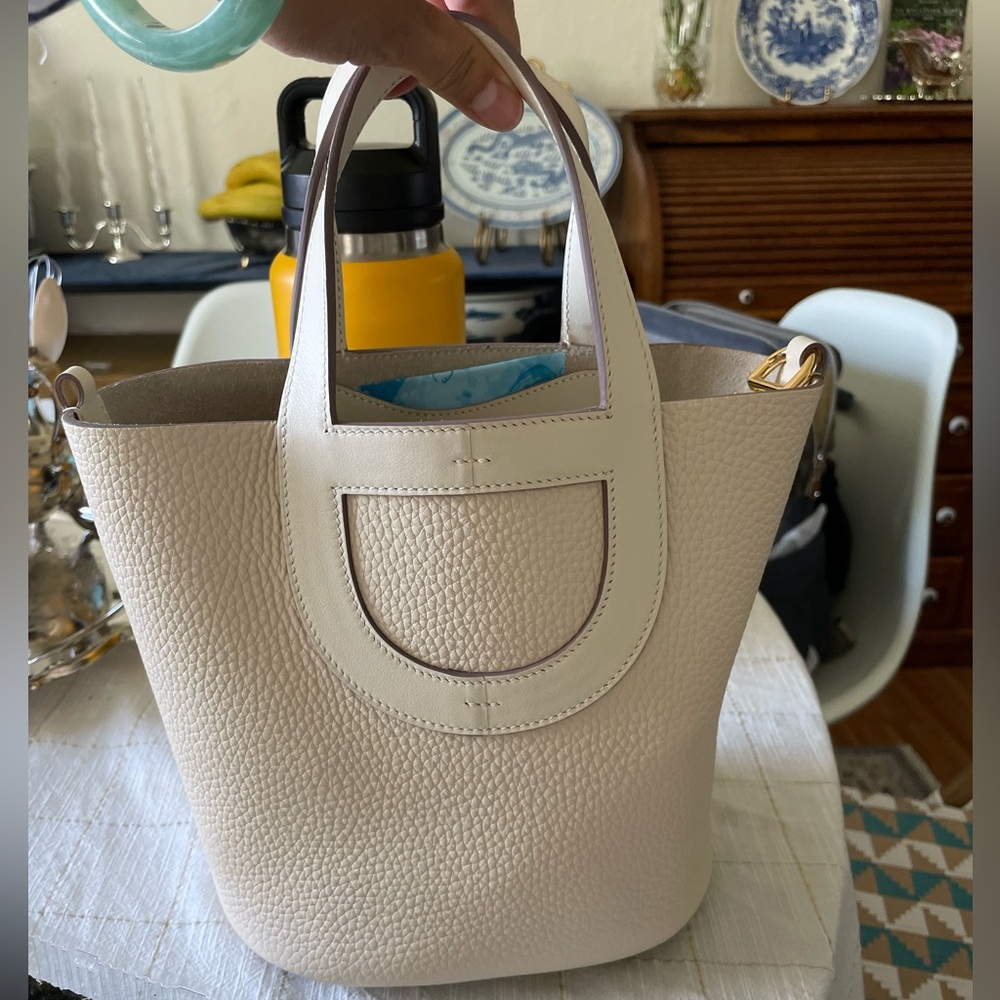Elegant Cream Tote Bag leather bag loop bag H style